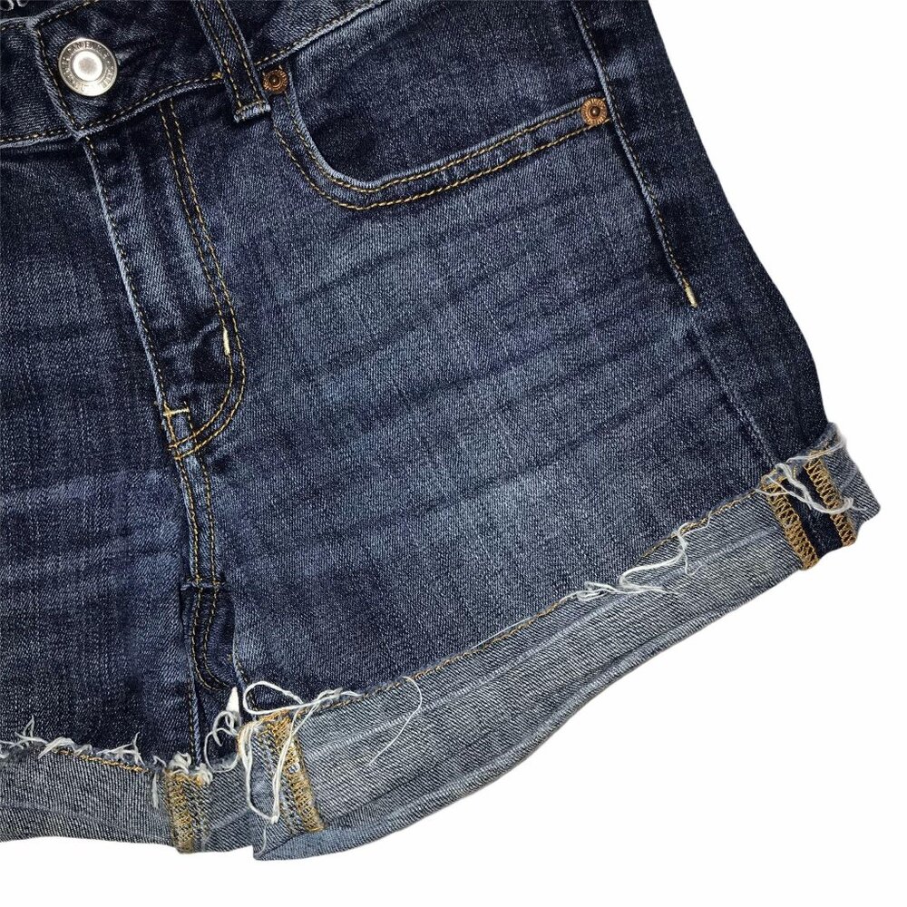 American Eagle Distressed Shorts Womens 6 Dark Wash Super Stretch Cuffed Grunge - Picture 5 of 9
